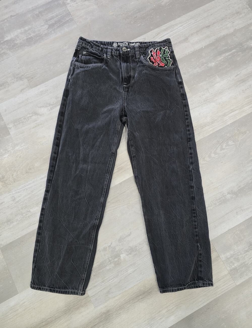 Ninth Hall Ambush Embroidered Jeans Black Loose Fit Baggy Skater Mens Size 32